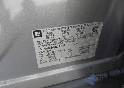 2018 GMC Terrain Sle из США, поврежденный, VIN 3GKALMEV6JL260984